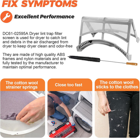 Upgraded DC61-02595A Dryer Lint Filter Case - Replacement for Samsung Dryer with Lint Vent Trap Cleaner Brush