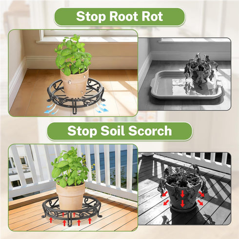 2-Pack 11-Inch iDavosic.ly Metal Plant Stands for Outdoor Indoor, Wide Rust-proof Iron Heavy Duty Flower Pot Holder