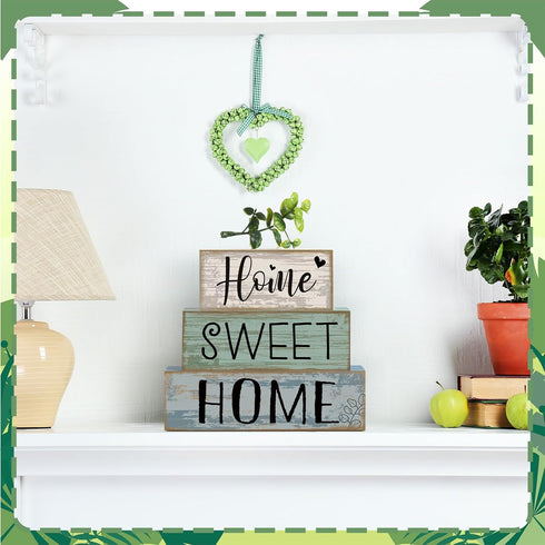 Moucuny 4 Pcs Wooden Farmhouse Table Decor Rustic Home Sweet Home Stacked Blocks Decoration Farmhouse Tiered Tray Decor