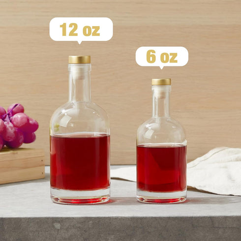 Set 6 6 oz, Mfacoy of Clear Glass Bottles, Reusable, T-Top Cap, Perfect for Wine, Oil, Vinegar, Kombucha, Beer, Water