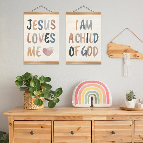 ZTGDA Set 2-Jesus Kids Wall Art of Loves Me I Am a Child of God,Christian Religious Bible Verse Wall Hanging