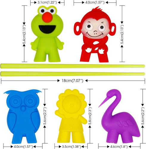 Training Chopsticks for Kids and Beginners - 5 Pairs with Attachable Learning Helper, Right or Left Handed