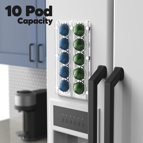 GALVANOX Magnetic Fridge Mount for Nespresso Vertuo Pods Holder - 10 Pod Capacity Clear Acrylic Storage and Display