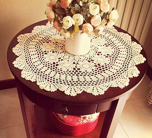 Laivigo New Handmade Crochet Cotton Lace Round Table Cloth Doilies, 24 Inch, Beige