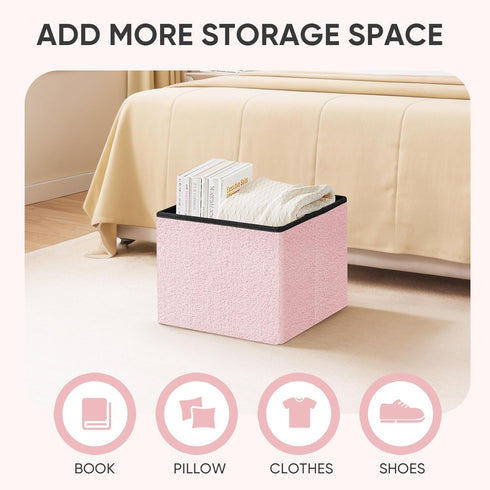 16.5L 12.6W 12.6H PINPLUS Sherpa Storage Ottoman Footrest Stool - Plush Foldable Cube with Hidden Compartment
