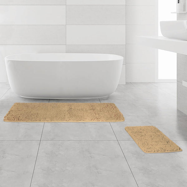 Bathroom Rugs Sets 2 Piece, Thick Chenille Bath Mats, Non-Slip, Absorbent, Washable, Beige