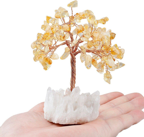 mookaitedecor Citrine Crystal Tree, Bonsai Money Tree with Quartz Cluster Rock Crystal Base for Wealth