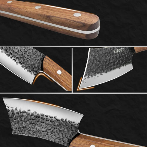 Kitory Cleaver Knife 5'' Professional Kitchen Butcher Cleaver with Anti-Slip Handle for Meat, Vegetables, Bread, Bone, High Carbon-Stainless Steel Kitchen Knife with Ergonomic Wood Handle by Kitory
