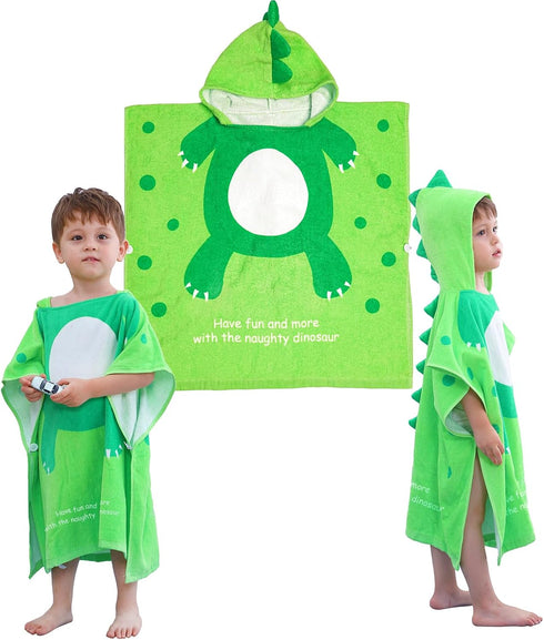 LOLANTA Hooded Dinosaur Children's Bath Towels, 100% Cotton Beach Towel for Boys, Green, 4-6 Years