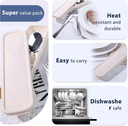 HANSGO 3PCS Portable Utensils Set with Case, Travel Cutlery Set, Reusable Stainless Steel for Lunch Camping