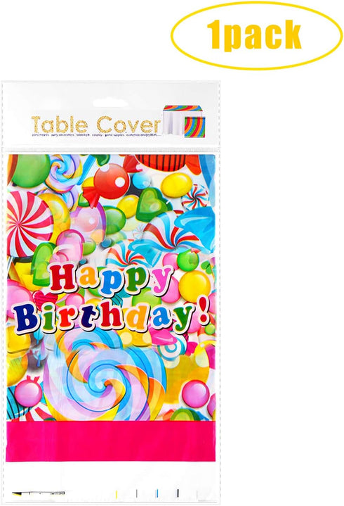 Sweet Candy Lollipop Plastic Tablecloth - Rectangle Disposable Table Cover for Candyland Themed Party, 52 x 90 inches