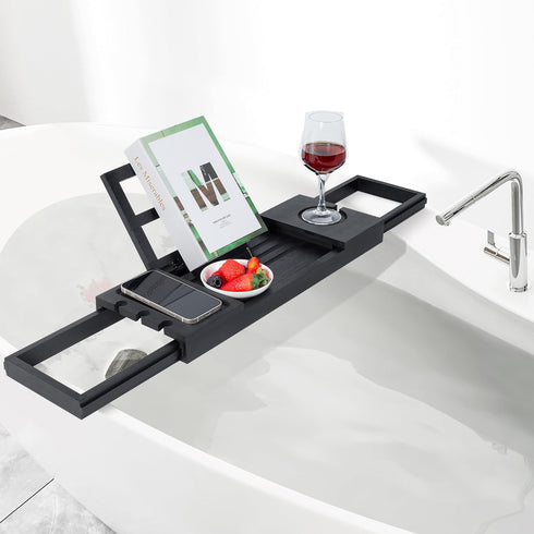 Utoplike Bamboo Bathtub Tray, Adjustable Bath Caddy Table for Tub, Bathroom Organizer with Book, Tablet, Wine Glass