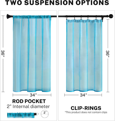 MRTREES Short Sheer Curtains 36 inch Length Kitchen Tier Curtains, Light Filtering Rod Pocket Voile Cafe Curtains, 2