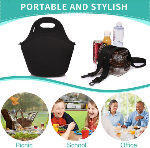 VASCHY Neoprene Insulated Lunch Bag Tote, 12.9x13.4x6.3 inch, with Detachable Adjustable Shoulder Strap