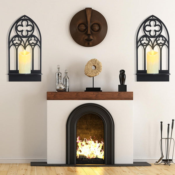 OYEFLY 2 Pcs Gothic Sconces Wall Decor,Black Goth Decor Arched Church Wall