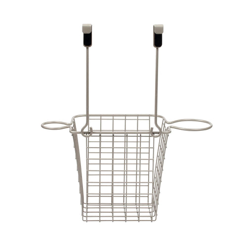 Spectrum Grid Tall Bathroom & Under Sink Organizer, Satin Nickel - Over the Cabinet Styling Station for Hair Dryer,