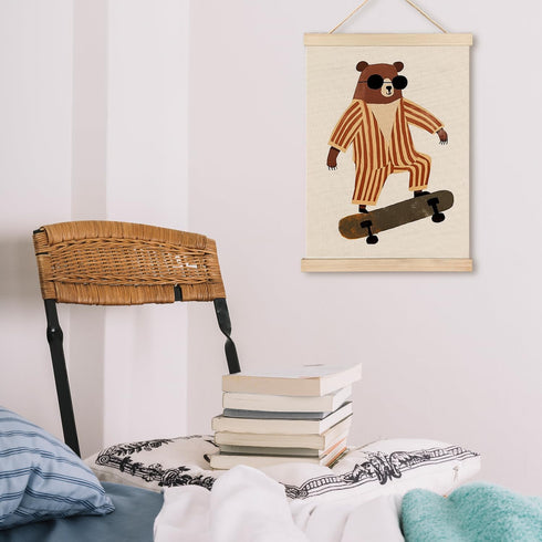 LZYRF 12x16 Inch Sunglasses Bear Wall Decor, Woodland Animal Nursery Decor, Funky Skateboard Bear Animal Canvas Prints