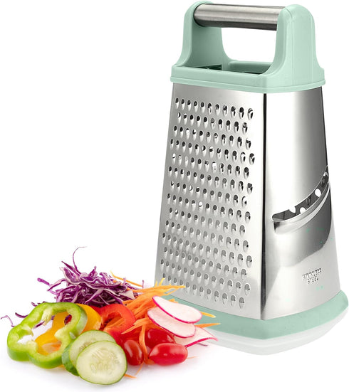 Stainless Steel Cheese Grater - Metal Box Grater for Kitchen with Comfortable Handle, Food Processor and Shredder
