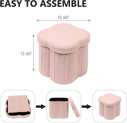 12.6" Flower Shaped Foldable Storage Ottoman,Small Foot Rest with Hidden Storage for Dorm Room/Living