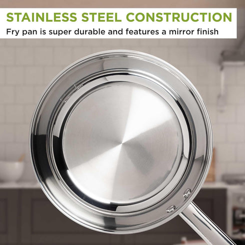 Ecolution Classic Stainless Steel Fry Pan, Professional Quality Sauté, Encapsulated Base, Comfort Grip Riveted Handles, All Cooktop Safe, Oven Safe, Dishwasher Safe, 9.5-Inch by Ecolution