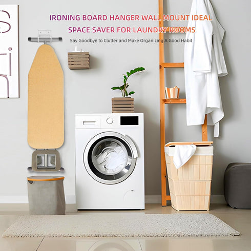 BiJun Ironing Board Holder Wall Mount - Iron Board Hook with 5 Inch Length for Laundry Rooms (White)