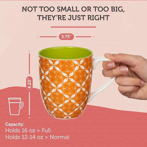 Set 6 16 Annovero Large Coffee Mug of - Porcelain Cups for Women or Men - Microwave & Dishwasher Safe, Chip Resistant