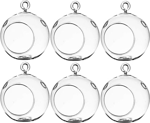 WGV Hanging Terrarium Globe, Clear Glass Vase Orb, 3" Width, 4" Height, DIY Air Succulent Planter, 6 Pieces Bulk