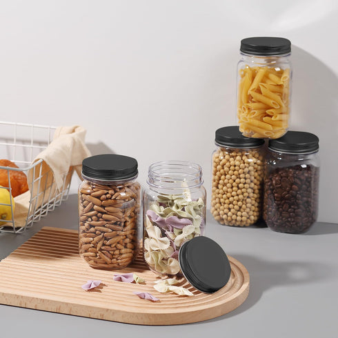 novelinks 16 oz Clear Plastic Jars with Screw-On Lids, 10 Pack BPA-Free Storage Containers for Crafts and Food