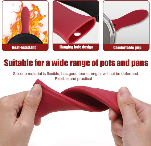 2 Pack Silicone Pan Handle Sleeve, Heat Resistant Cast Iron Skillet Handle Covers for Kitchen Cookware (Red)