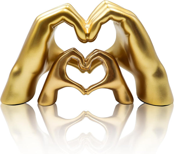 Oooct 2 Pack Gold Heart Hands Sculpture Decor, Resin Golden Modern Abstract Love