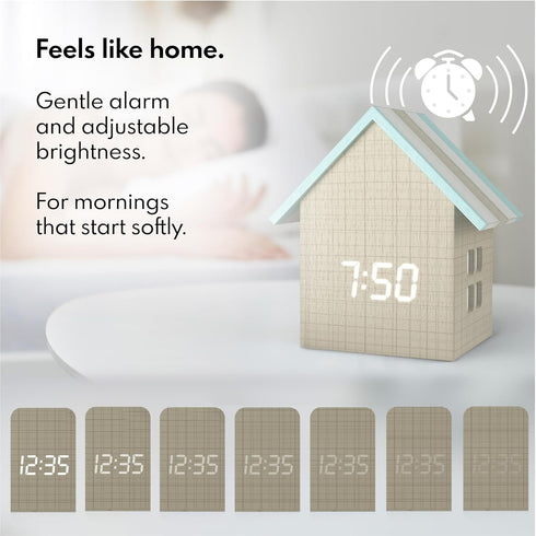Dimmer Driini Digital House Shaped Alarm Clock with Temperature Display (Stripe Wood) Modern Aesthetic - Cute Cube