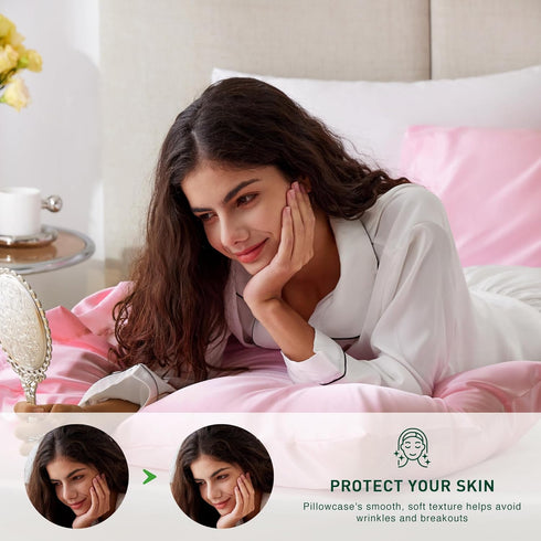 Love's Cabin King Size Satin Pillowcase Set of 2, Similar to Silk, Cooling Pillow Covers for Hair and Skin, Pink