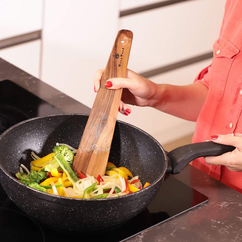 Wooden Spatula for Cooking, 12 Inch Handmade Thin Walnut Wood Saute Utensil, Perfect for Flipping and Scraping