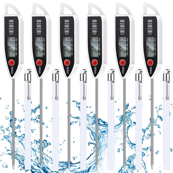 6 Sets Waterproof Food Thermometer for Water, Liquid, Candle, Cooking Digital Meat Thermometer with Long Probe for