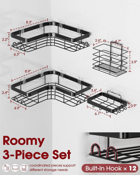 4-Pack Sakugi Corner Shower Caddy - Shower Organizer with Soap Holder & Toothbrush Holder, Rustproof Metal Shower