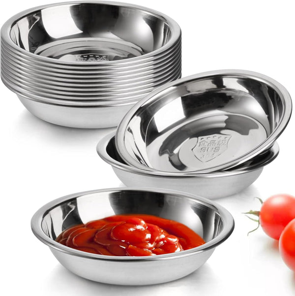 Fasmov 12 Pack 3.75 inches Stainless Steel Sauce Bowls, Round Seasoning Dishes, Sushi Dipping Bowls, Silver
