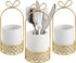 JUXYES Ceramic Silverware Holder for Tabletop, White Cutlery Holder with Golden Metal Bracket for Kitchen