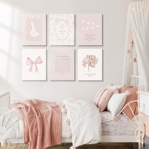 Lhoiplme 8x10x6 Inch Nursery Christian Wall Art Bible Verse Prints Pink Girl Nursery Room Canvas Wall Decor Coquette