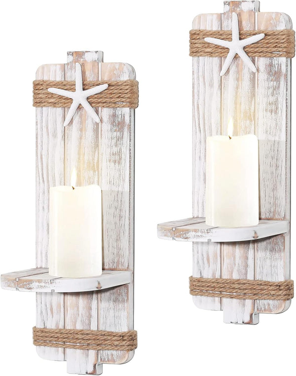 SUJUN Disdressed Starfish Wall Candle Sconces (Set of 2) - Beach Decor, Ocean