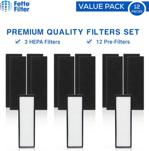 Fette Filter - FLT4825 True HEPA Filter B, Compatible with AC4825 Series Air Purifiers, 3 HEPA & 12 Carbon