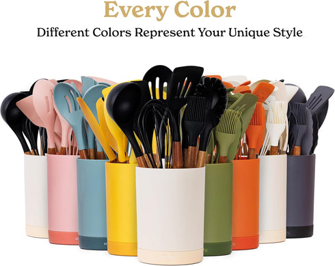 Silicone Kitchen Utensils Set & Holder, Cooking Essentials for New Home, Grey