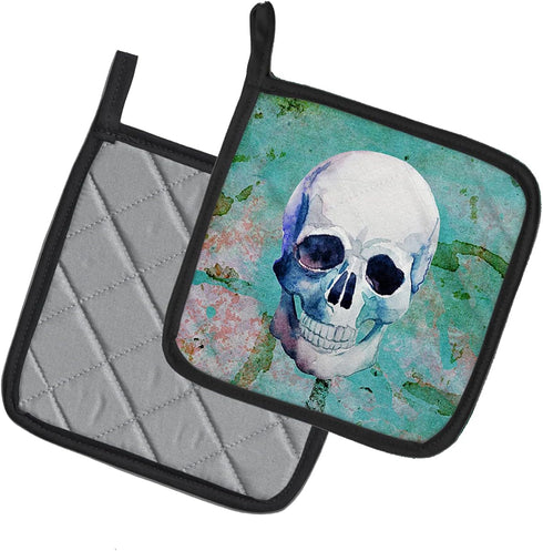 Caroline's Treasures Day of The Dead Teal Skull Pot Holders, 7 1/2 x 7 1/2, Heat Resistant