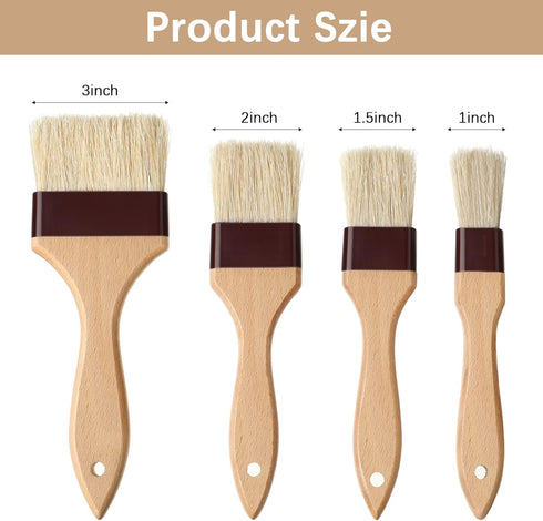Boao 4 Pieces Pastry Brushes Baking Basting Brush with Natural Bristle BBQ Oil Brush Wooden Handle Food Brush for Cooking Butter Egg Kitchen Brush Culinary Utensil(1 Inch, 1.5 Inch, 2 Inch, 3 Inch)