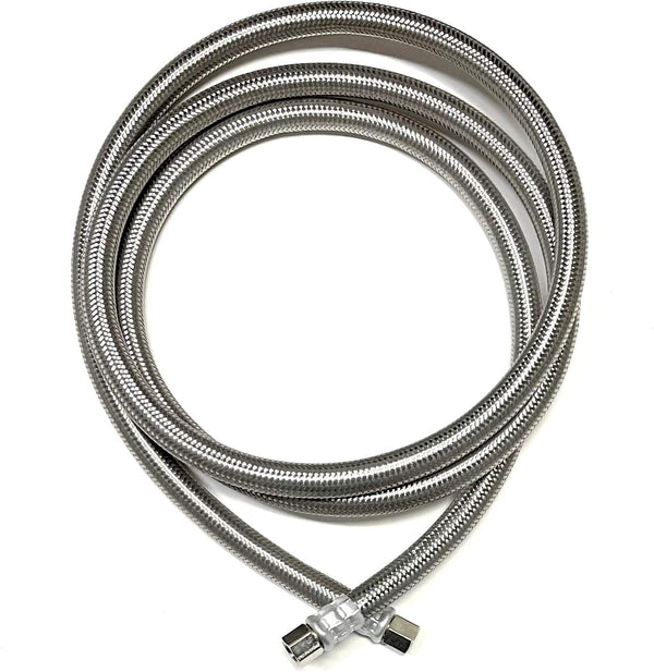 6 FT Stainless Steel Braided Ice Maker Hose, 1/4" Comp by 1/4" Comp Connection