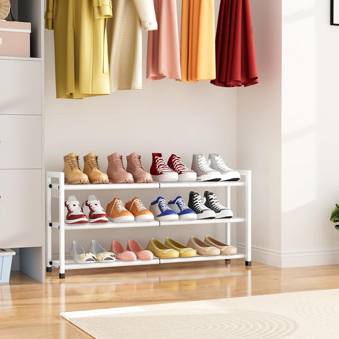 Closet 18.5"-33" 12 3-Tier Expandable Shoe Rack for Adjustable Metal Shoe Rack for Entryway Free Standing Shoe