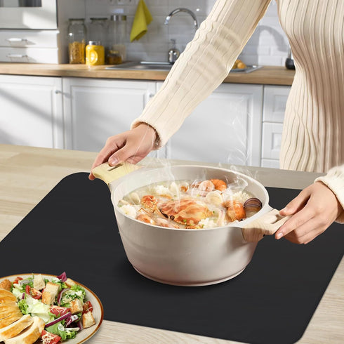 Silicone Mat for Kitchen Counter - BPA-Free Heat-Resistant Non-Slip Table Mat, 15.7×11.8inch-2pcs, Black