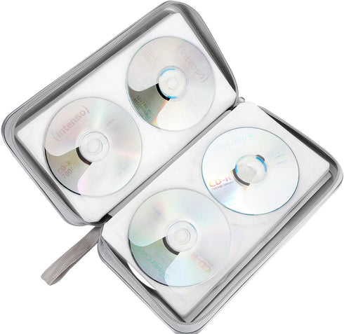 CD Case Holder, 80 Capacity Hard Plastic CD/DVD Wallet, Disc Storage Binder for Car, Home, Office, Travel (Grey)
