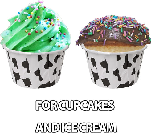 100 Pcs Cow Print Cupcake Liners Case, Waterproof and Greaseproof Cow Baking Cups for High Temperature, Black/White