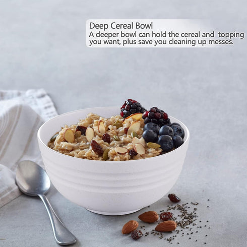 Set of 6 Unbreakable Cereal Bowls, 25 OZ Wheat Straw, Microwave and Dishwasher Safe, Eco-Friendly Beige Bowls