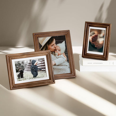 5x7 4x6, Picture Frame with Mat Adaptable Display Size for Natural Black Walnut Wood Frame, HD Tempered Glass, Mortise